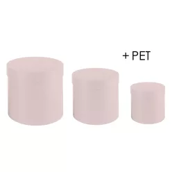   PAPÍRDOBOZ SZETT MŰANYAG BETÉTTEL, 3 DARABOS, KEREK ALAKÚ, MISTIC PINK