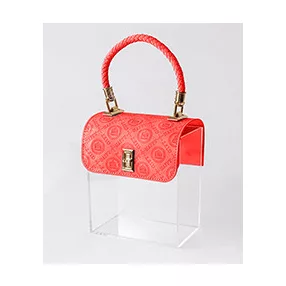 AJÁNDÉK DOBOZ, MŰANYAG PLEXI, TÁSKA ALAKÚ, PIROS