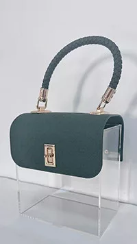 AJÁNDÉK DOBOZ, MŰANYAG PLEXI, TÁSKA ALAKÚ, SÖTÉT ZÖLD