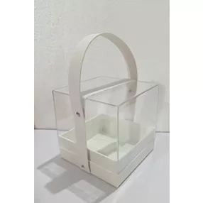   AJÁNDÉK DOBOZ, FÜLLEL, MŰANYAG PLEXI, NÉGYSÖGLETES, FEHÉR