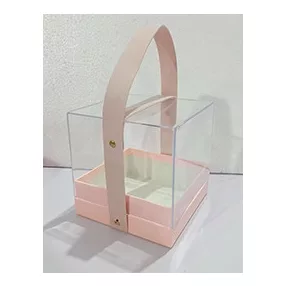   AJÁNDÉK DOBOZ, FÜLLEL, MŰANYAG PLEXI, NÉGYSÖGLETES, RÓZSASZÍN