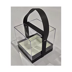   AJÁNDÉK DOBOZ, FÜLLEL, MŰANYAG PLEXI, NÉGYSÖGLETES, FEKETE