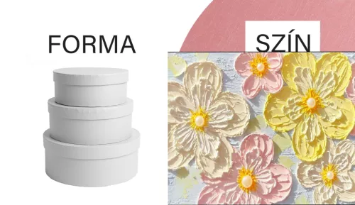 PAPÍRDOBOZ SZETT MŰANYAG BETÉTTEL, 3 DARABOS, KEREK ALAKÚ, SZÍNES VIRÁGFEJEK