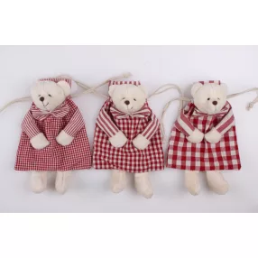 TEXTIL AJÁNDÉK MEDVEZSÁK, PIROS-FEHÉR KOCKÁS