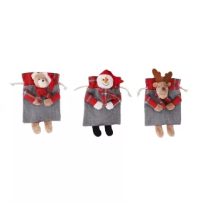   TEXTIL MIKULÁSZSÁK FEJEKKEL, MEDVÉS VAGY HÓEMBERES VAGY RÉNSZARVASOS