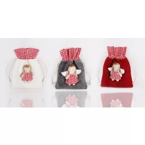   FILC MIKULÁSZSÁK ANGYALLAL, KOCKÁS, FEHÉR VAGY SZÜRKE VAGY PIROS