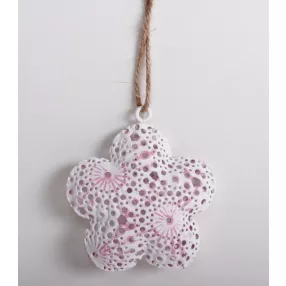 FÉM DEKORÁCIÓ  VIRÁG AKASZTÓVAL  RÓZSASZÍN