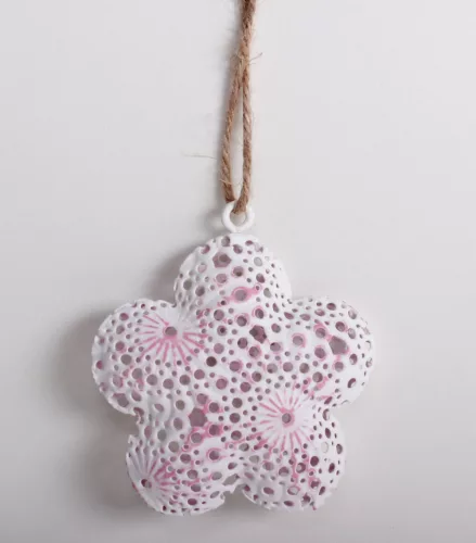 FÉM DEKORÁCIÓ  VIRÁG AKASZTÓVAL  RÓZSASZÍN