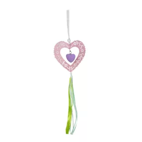 FÉM DEKORÁCIÓ  SZÍV SZALAGGAL RÓZSASZÍN