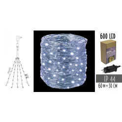   LED KÜLTÉRI DRÓTFŰZÉR, 600 LEDES, 8 FUNKCIÓVAL, IDŐZÍTŐVEL, HIDEG FEHÉR