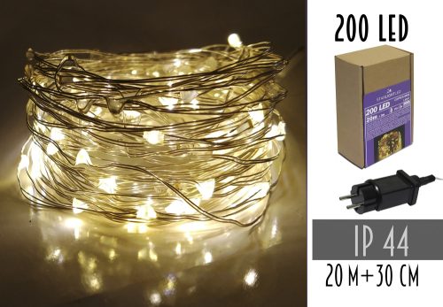 LED KÜLTÉRI DRÓTFŰZÉR 200 LED MELEG FEHÉR