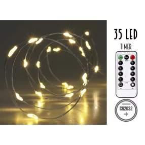   ELEMES DRÓTFŰZÉR, 35 LEDDEL, IDŐZÍTŐVEL, MELEG FEHÉR, ELEM NÉLKÜL