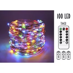   ELEMES DRÓTFŰZÉR, 100 LEDDEL, IDŐZÍTŐVEL, SZÍNES, ELEM NÉLKÜL