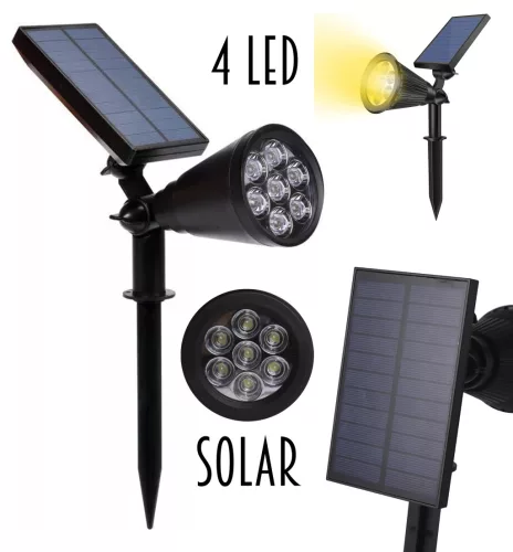 LED SOLAR GYEP LÁMPA, 4 LEDDEL, MELEG FÉNYŰ