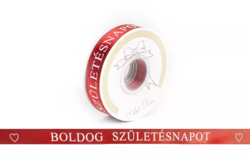 SZATÉN SZALAG, BOLDOG SZÜLETÉSNAPOT FELIRAT, PIROS ÉS FEHÉR