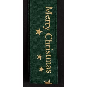 SZALAG VÁSZON, MERRY CHRISTMAS FELIRATTAL, CSILLAGOS, ZÖLD