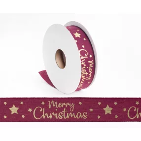 SZALAG, TEXTIL, MERRY CHRISTMAS FELIRATTAL, BORDÓ