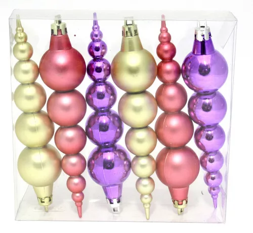 KARÁCSONYI DÍSZ GÖMBÖS SZETT PVC DOBOZBAN, 6 DARABOS, LILÁS