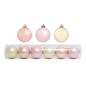   KARÁCSONYI DÍSZ GÖMB SZETT PVC CSŐBEN, 6 DARABOS, PINK-BARACK-PÚDER