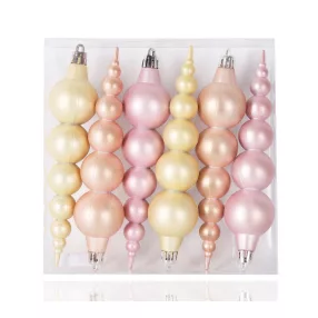   KARÁCSONYI DÍSZ GÖMBÖS SZETT, 6 DARABOS, PINK-BARACK-PÚDER