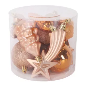   KARÁCSONYIDÍSZ VEGYESDÍSZ SZETT PVC DOBOZBAN, 12 DARABOS, GOLD