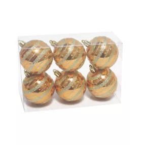   KARÁCSONYI DÍSZ GÖMB SZETT PVC DOBOZBAN, 6 DARABOS, ARANY CSÍKOS