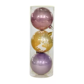 KARÁCSONYI DÍSZ GÖMB SZETT, 3 DARABOS, SZARVAS, SILKPINK