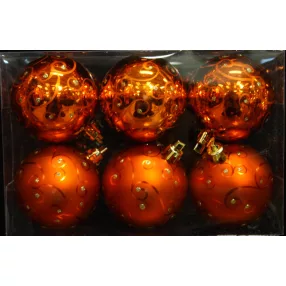   KARÁCSONYI DÍSZ GÖMB SZETT PVC DOBOZBAN, 6 DARABOS, CIRKÓNIA KRISTÁLYOS RÉZ