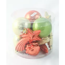   KARÁCSONYI DÍSZ VEGYESDÍSZ SZETT PVC DOBOZBAN, 12 DARABOS, JOYFUL