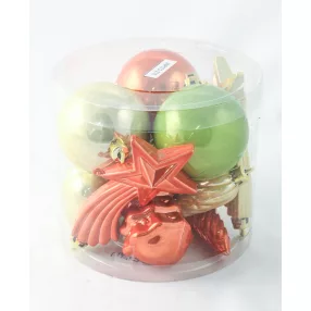   KARÁCSONYI DÍSZ VEGYESDÍSZ SZETT PVC DOBOZBAN, 12 DARABOS, JOYFUL