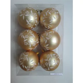   KARÁCSONYI DÍSZ GÖMB SZETT PVC DOBOZBAN, 6 DARABOS, ARANY MATT VIRÁG MINTÁS