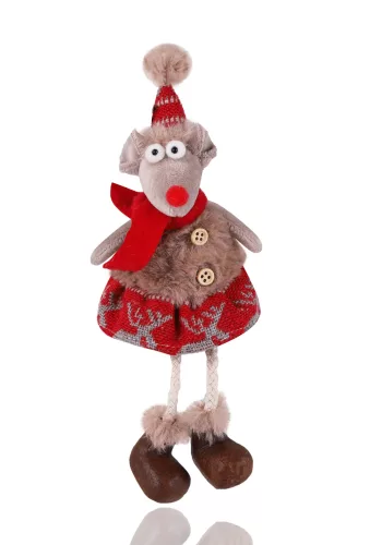 DEKOR EGÉR LÁNY LÓGÓLÁBÚ, TÉLI SAPKÁS, PIROS/SZÜRKE