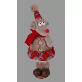 DEKOR EGÉR LÁNY, ÁLLÓ, TÉLI SAPKÁS, PIROS/SZÜRKE