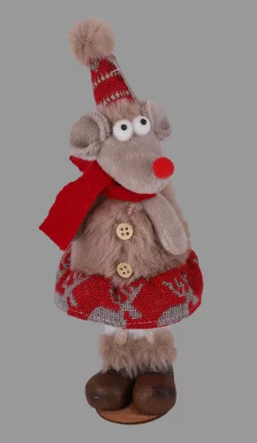 DEKOR EGÉR LÁNY, ÁLLÓ, TÉLI SAPKÁS, PIROS/SZÜRKE