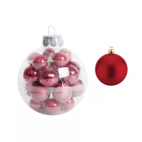   KARÁCSONYI DÍSZ GÖMB SZETT GÖMB DOBOZBAN, 22 DARABOS, VÖRÖS