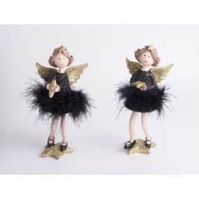 POLIREZIN ANGYAL, ÁLLÓ, FEKETE TOLLAS RUHÁBAN