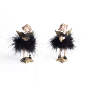 POLIREZIN ANGYAL, ÁLLÓ, FEKETE TOLLAS RUHÁBAN