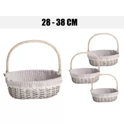   KOSÁR, SZETTBEN, 3 DARABOS, OVÁLIS ALAKÚ, FÜLLEL, TEXTIL BÉLÉSSEL, BARNA KOCKÁS