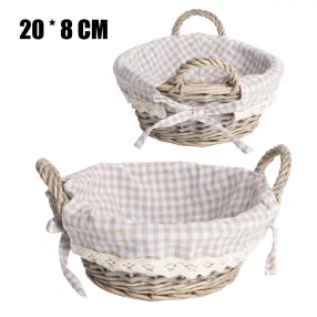 KOSÁR,  2 FÜLLEL, KEREK, TEXTIL BÉLÉSSEL, BARNA KOCKÁS