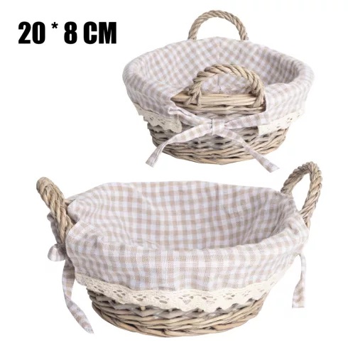 KOSÁR,  2 FÜLLEL, KEREK, TEXTIL BÉLÉSSEL, BARNA KOCKÁS