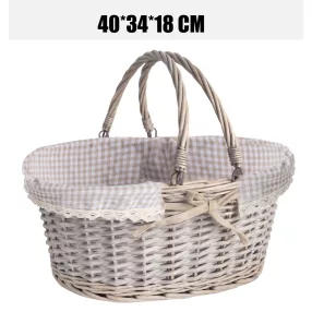   KOSÁR BEVÁSÁRLÓ, FONOTT, 2 FÜLLEL, TEXTIL BÉLÉSSEL, BARNA KOCKÁS