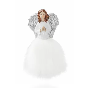 POLIREZIN IMÁTKOZÓ ANGYALLÁNY, FEHÉR TOLLAS RUHÁBAN