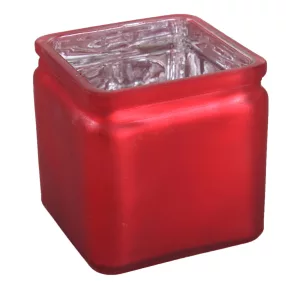 ÜVEG MÉCSESTARTÓ KOCKA METÁL PIROS