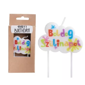   SZÜLETÉSNAPI GYERTYA,  FELHŐ, BOLDOG SZÜLETÉSNAPOT FELIRAT, SZÍNES