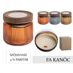   GYERTYA, SZÓJAVIASZ, ILLATOS, 5% PARFÜMMEL, FA KANÓCCAL, METÁLOS ÜVEG