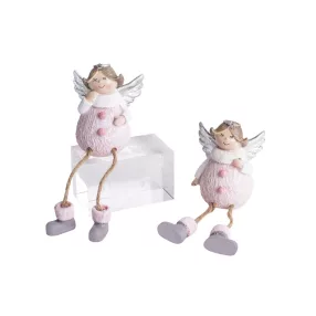   POLIREZIN ANGYALLÁNY, LÓGÓLÁBÚ, EZÜST SZÁRNNYAL, RÓZSASZÍN