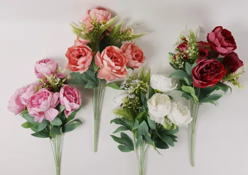 MŰVIRÁG, RÓZSA CSOKOR, PÁFRÁNY LEVÉLLEL, 5 VIRÁG