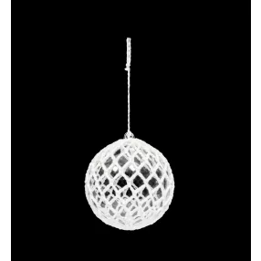DEKOR AKASZTÓS HORGOLT DÍSZ, MŰANYAG GÖMB, FEHÉR