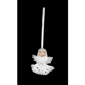 DEKOR AKASZTÓS HORGOLT DÍSZ, ANGYAL, FEHÉR-EZÜST