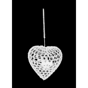 DEKOR AKASZTÓS HORGOLT DÍSZ, MŰANYAG SZÍV, FEHÉR